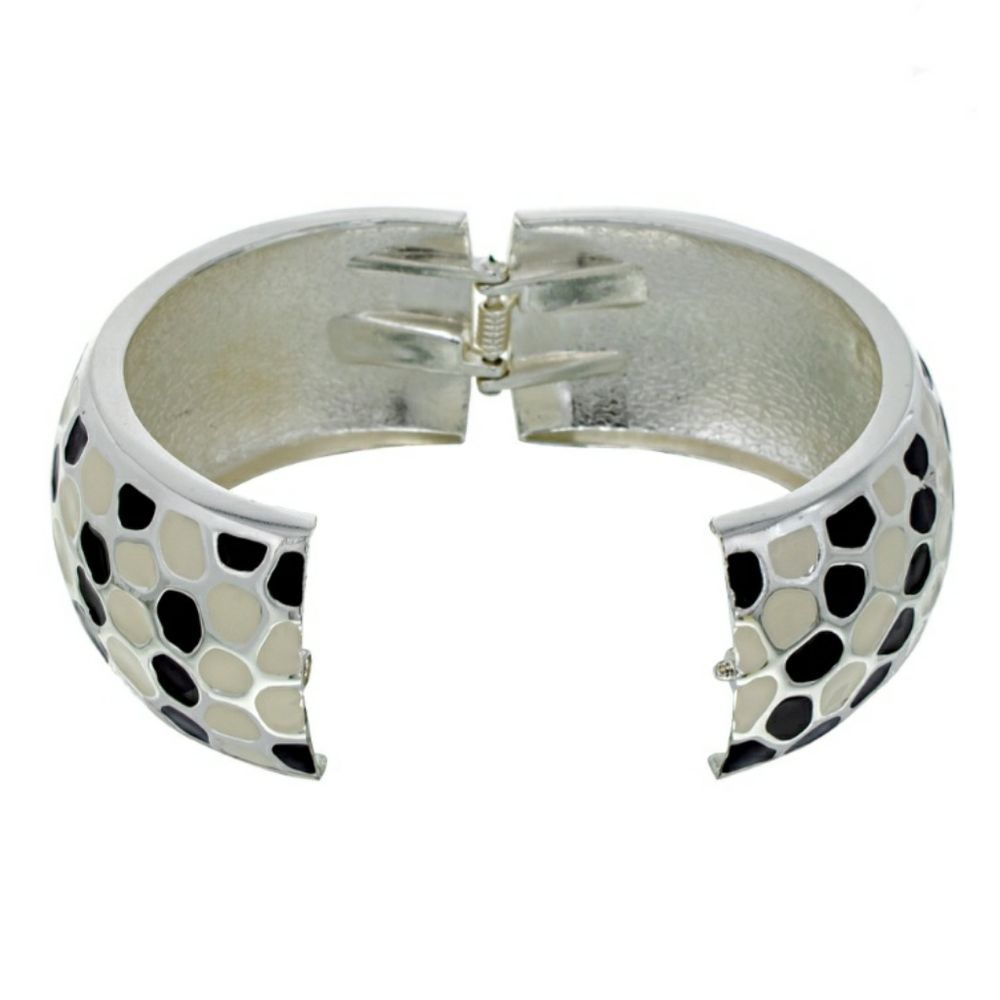 LAST ONE IN STOCK Enamel Bangle Bracelet, Dot Design, Hinge - Picture 8 of 15